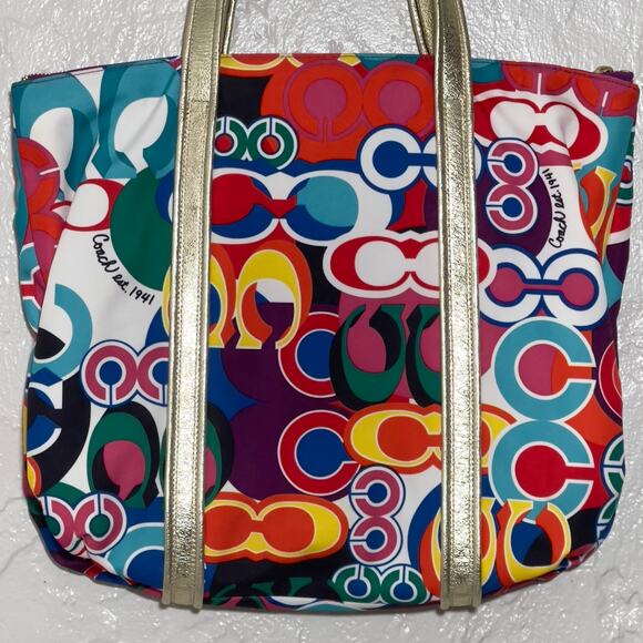 Coach Poppy Signature C Glam Tote Bag Purse Multicolor - Picture 2 of 13